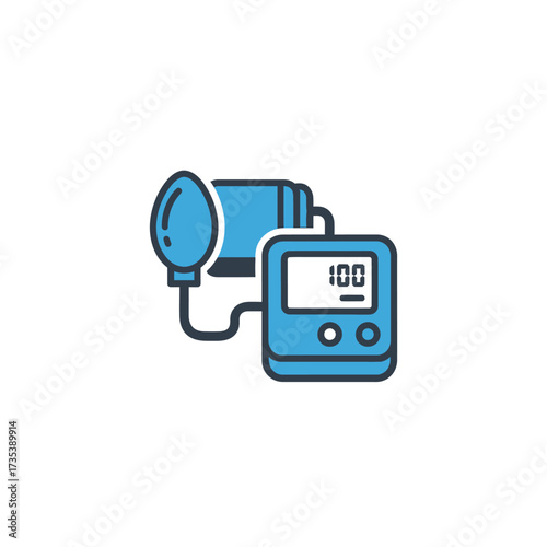 Digital blood pressure monitor icon for healthcare and medical concepts, a vector illustration of a sphygmomanometer isolated on a white background