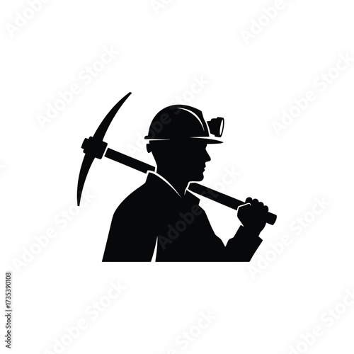silhouette of a miner with a pickaxe on his shoulder