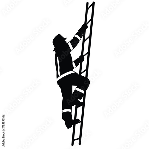 silhouette of a firefighter climbing a ladder