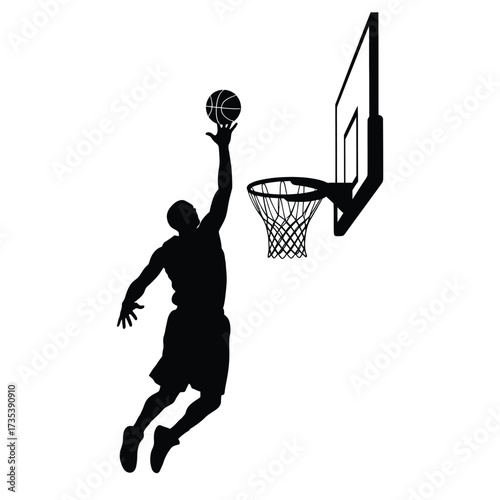 silhouette of a basketball player dunking