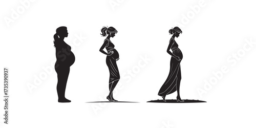 Print  Pregnant Woman Standing Pose Vector Silhouette