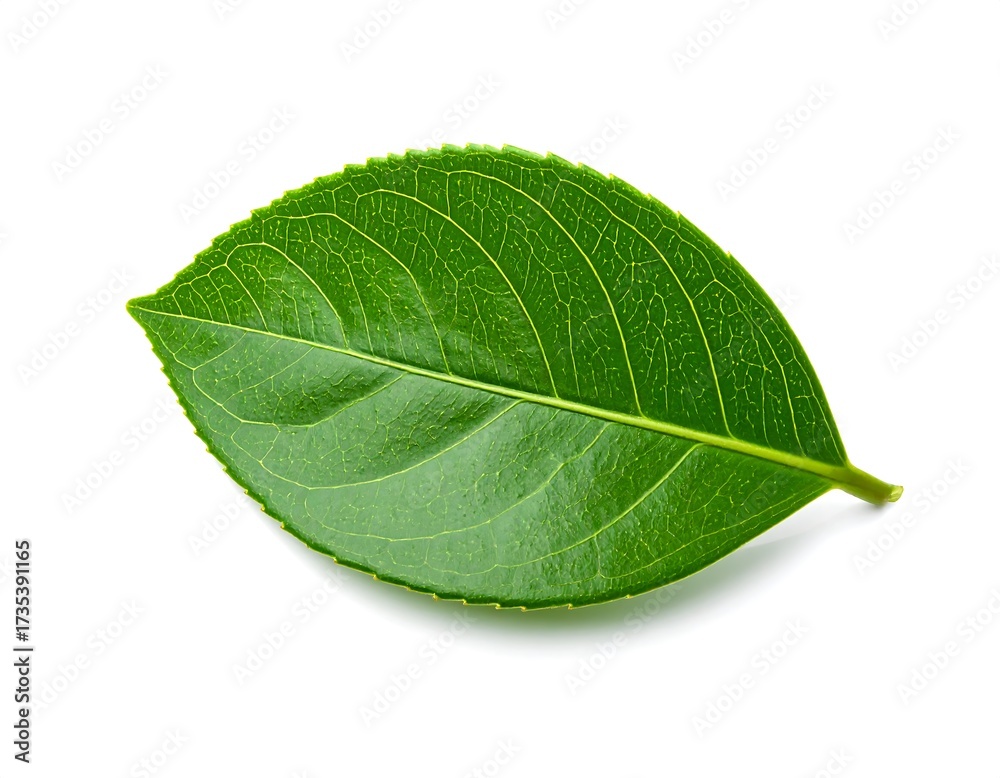 Obraz premium Vibrant green leaf on white background