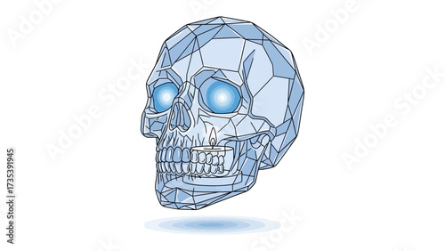 Abstract Skull Illustration: A geometrically stylized skull, bathed in a cool, otherworldly blue glow, stares into the void.