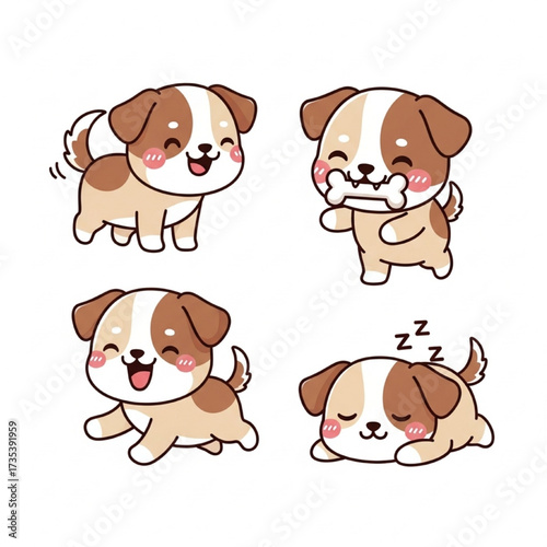 Cute cartoon dogs in different playful poses