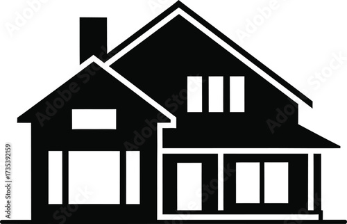Simple silhouette of a two story house with a chimney