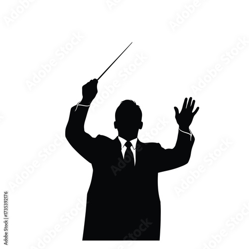 silhouette of a conductor leading an orchestra