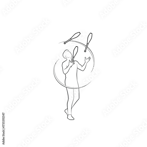 line art of a person juggling pins in a circle