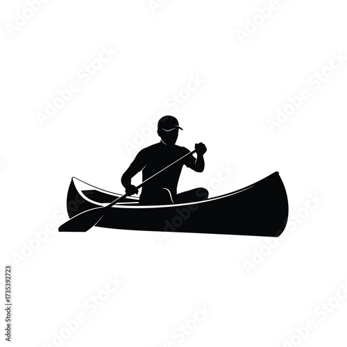 canoeist paddling a canoe silhouette on a