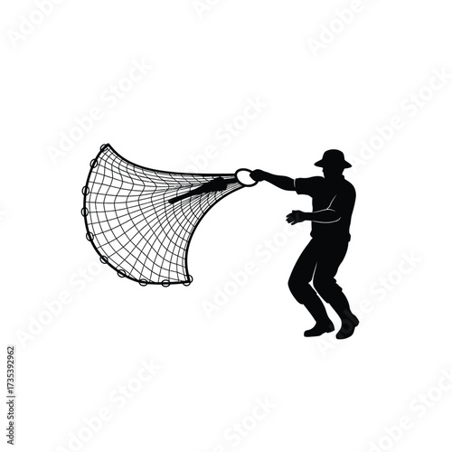 silhouette of a fisherman casting a net