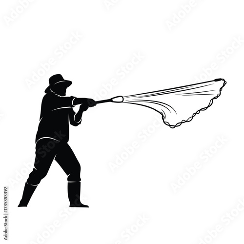 silhouette of a fisherman casting a net