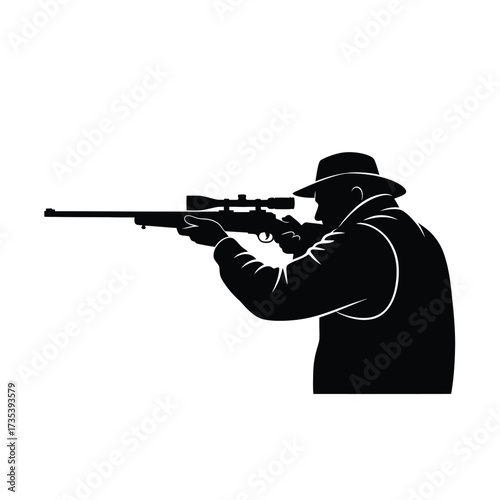 silhouette of a hunter aiming a rifle with scope