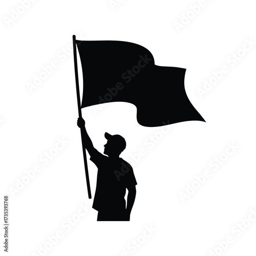man silhouette holding a large flag