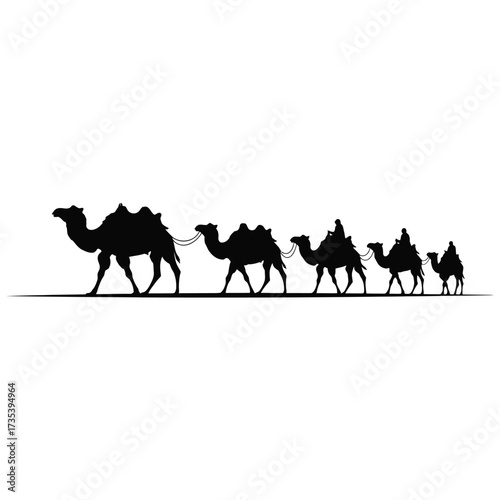 caravan of camels walking across desert