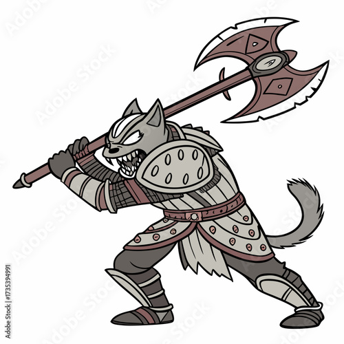 Wolf Warrior in Armor with Axe Illustration