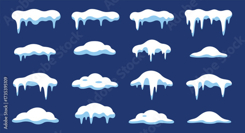 Collection of Snowy Cloud Shapes with Icicles.