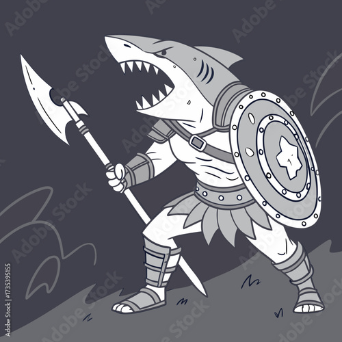 Fierce Shark Warrior Ready for Battle