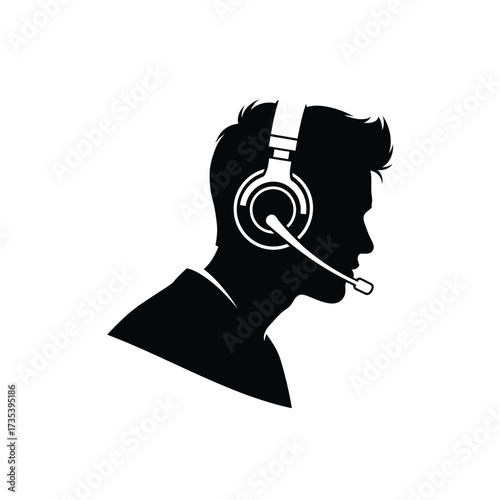 silhouette of a man wearing headphones with microphone