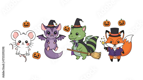 Spooky Halloween Cartoon Characters: Adorable cartoon characters embrace the magic of Halloween, embodying the playful spirit of this enchanting celebration. 
