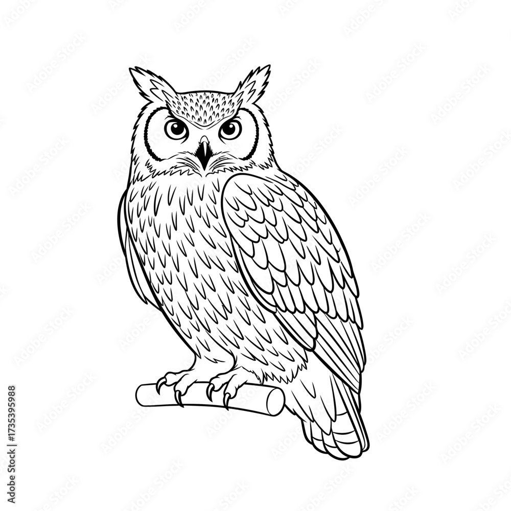 Fototapeta premium Detailed illustration of an owl sitting on a branch 