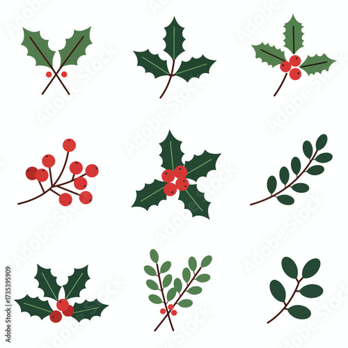 Festive Christmas Holly and Berry Sprigs Collection.
