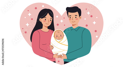 Loving parents embrace their newborn baby a symbol of family and new beginnings.
