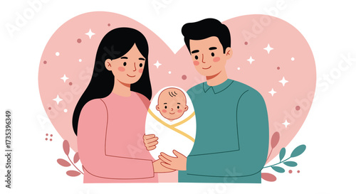 Loving parents embrace their newborn baby symbolizing family and new beginnings.