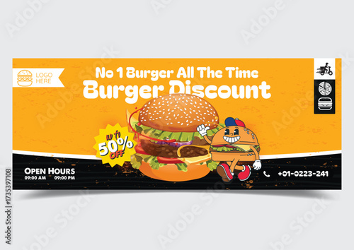 Burgers discount banner template funny stylization