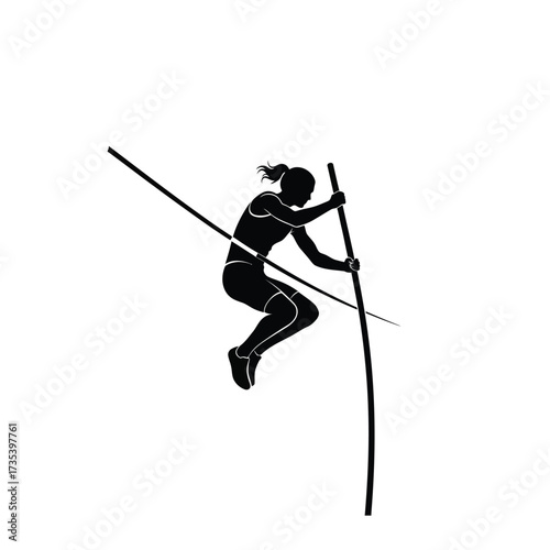 female pole vaulter in midair during competition