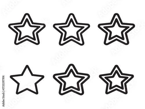 Elegant vector star icons collection drawn in professional minimalist line style