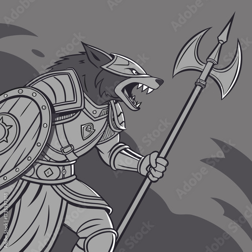Ferocious Canine Warrior A Heavily Armored Dog with a Spear