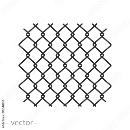 metal mesh icon, rabitz wire, steel lattice, fence or enclosure, thin line symbol on white background - editable stroke vector illustration eps10