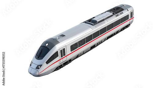 Sleek, silver and red, high-speed train isolated on black