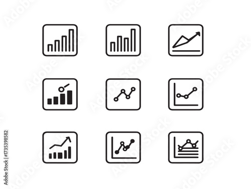 Minimalist data chart icons created with elegant professional vector line artwork