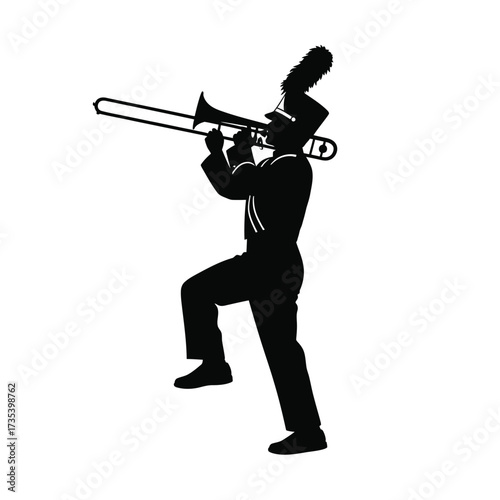 marching band trombonist playing instrument