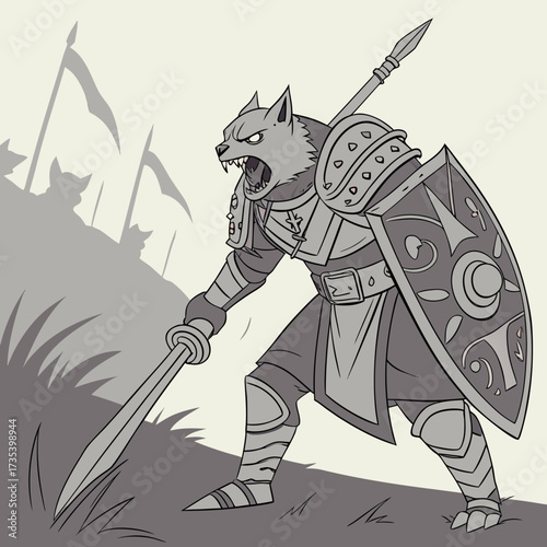 Cat Warrior Leading His Troops in Battle