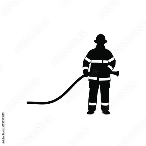 silhouette of a firefighter holding a hose