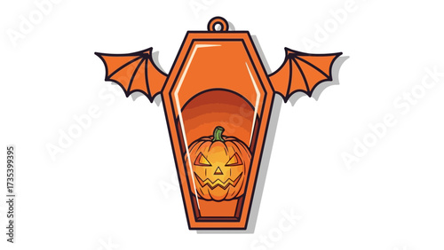 Spooky Halloween Icon: A vivid and graphic representation of Halloween, showcasing a pumpkin, coffin, and bat wings. perfect for capturing the essence of the holiday. 