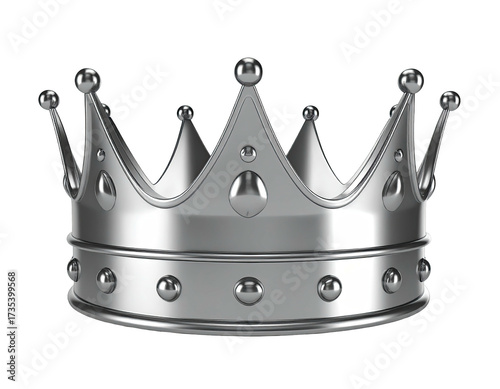 Silver crown, glossy with multiple points and spheres, isolated on black background
