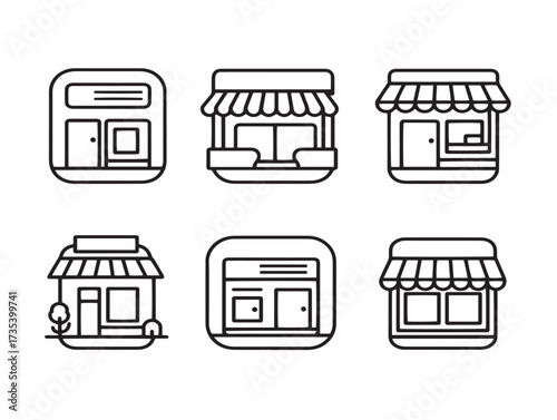 Stylish store symbol icons designed in elegant clean minimalist vector line art
