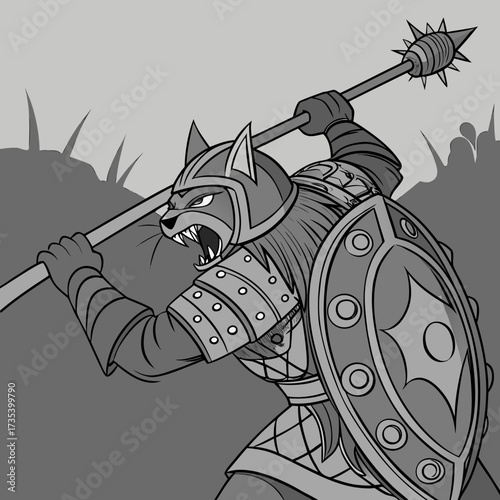 A Ferocious Cat Warrior Ready for Battle, Armored Heavily