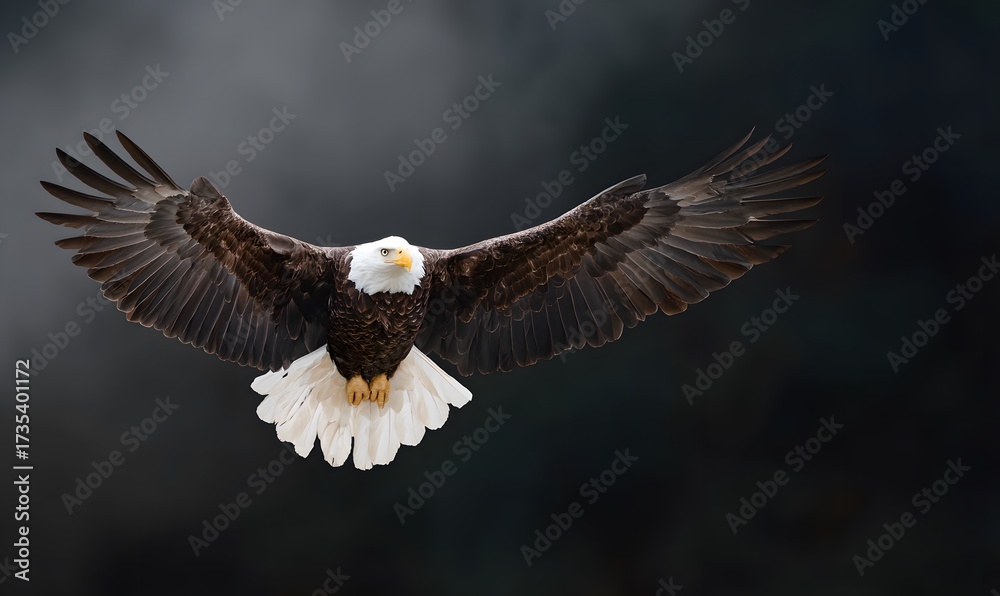 Obraz premium a beautiful painterly bald eagle overlaid over a black foggy background
