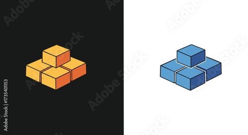 Isometric Stacked Blocks Representing Data or Building Blocks