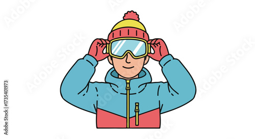 Whimsical winter adventurer preparing for snowy escapades illustration with vibrant colors ready for slopes anticipation 92 characters