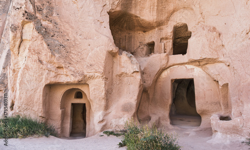 Holy Cross Church, Zelve Valley, Cappadocia, Turkey. Ancient rock-cut cave church and dwellings