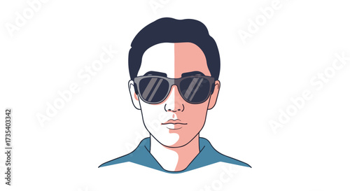 Stylized portrait of a person wearing sunglasses with a cool and confident modern aesthetic in vibrant color scheme