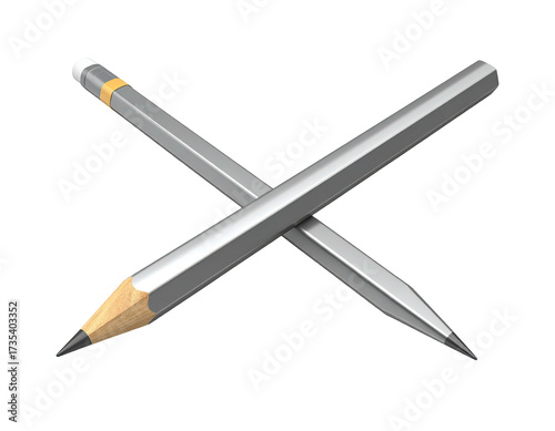 Two gray pencils crossed, one with eraser, on black background