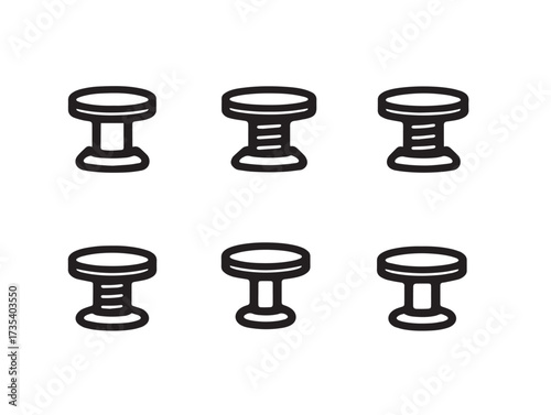 Thumbtack minimalist vector icon set showing six stylish line art designs
