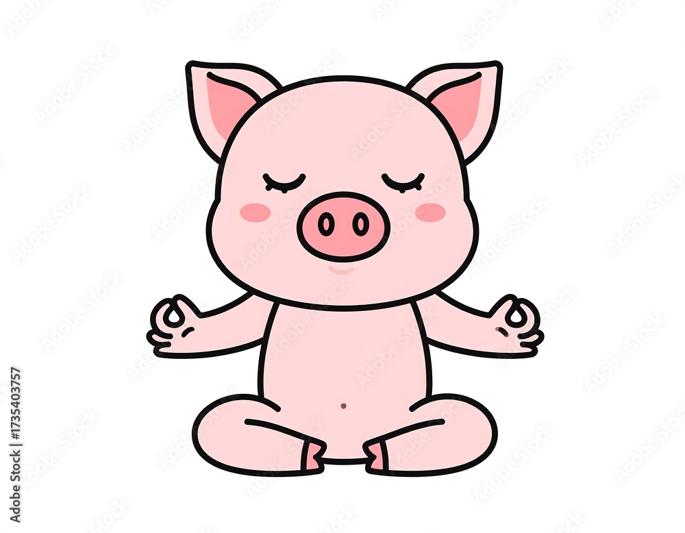 Naklejka premium Peaceful Pink Pig Meditating in Zen Pose.