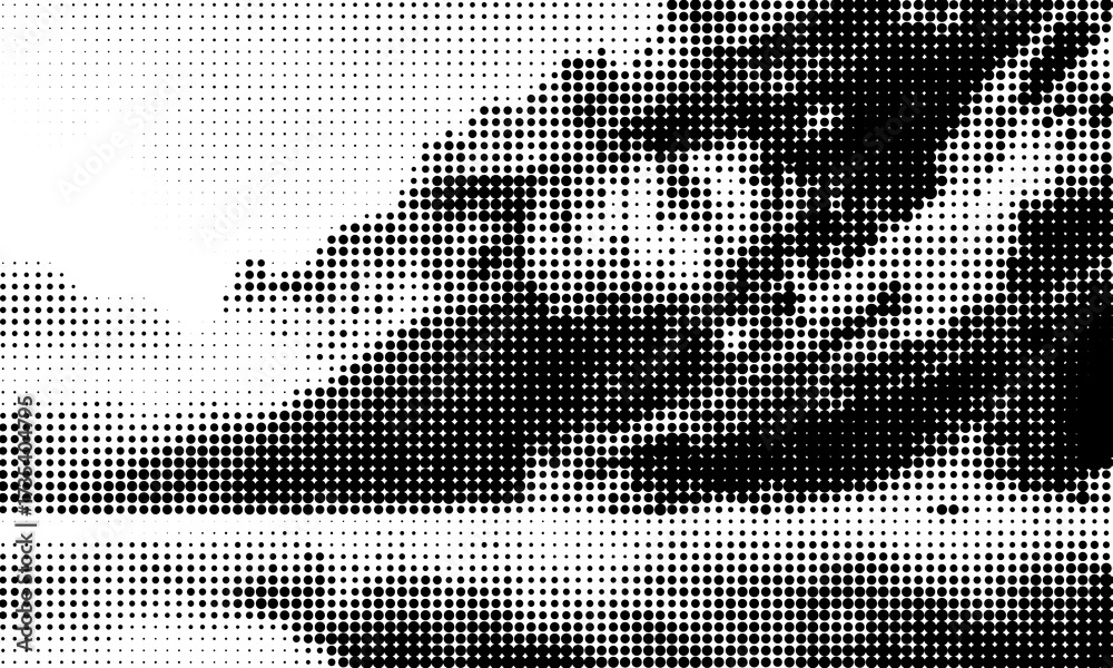 Fototapeta premium Dotted grain gradient texture. Black stippled noise background. Rough grunge sand dots backdrop. Gritty distressed speckles and particles overlay for poster, banner. Abstract grit wallpaper. Vector