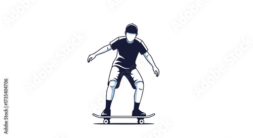 Skateboarding Youth Illustrated, Minimalist Vector Graphic of a Skater Riding a Skateboard in Simple Lines and Tones, Isolated Against a Clean White